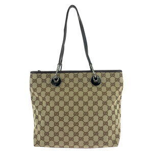 Gucci leather GG shoulder tote canvas bag brown